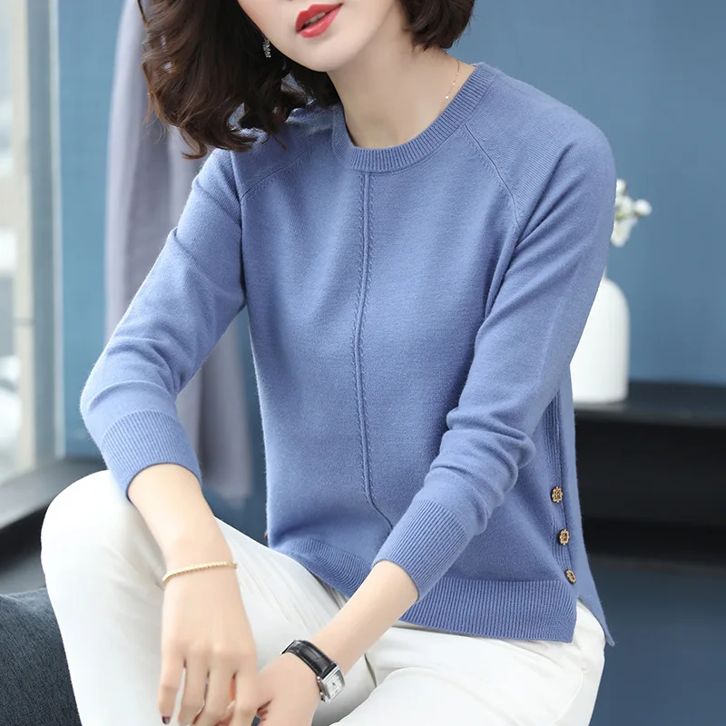 

Spring Solid Color Knitted Sweater Women Long Sleeve Bottoming Jumper Top Female Korean O-neck Slim Pullovers Sweaters H9360