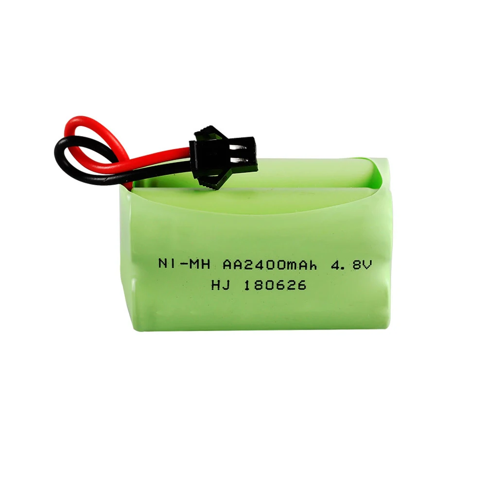 Pacote de bateria aa com carregador, 4.8v 2400mah ni-mh, conjunto de cabo 5 em 1 para rc, carro, barco, robô, brinquedos, tomada sm, alta capacidade, 4.8v, nimh