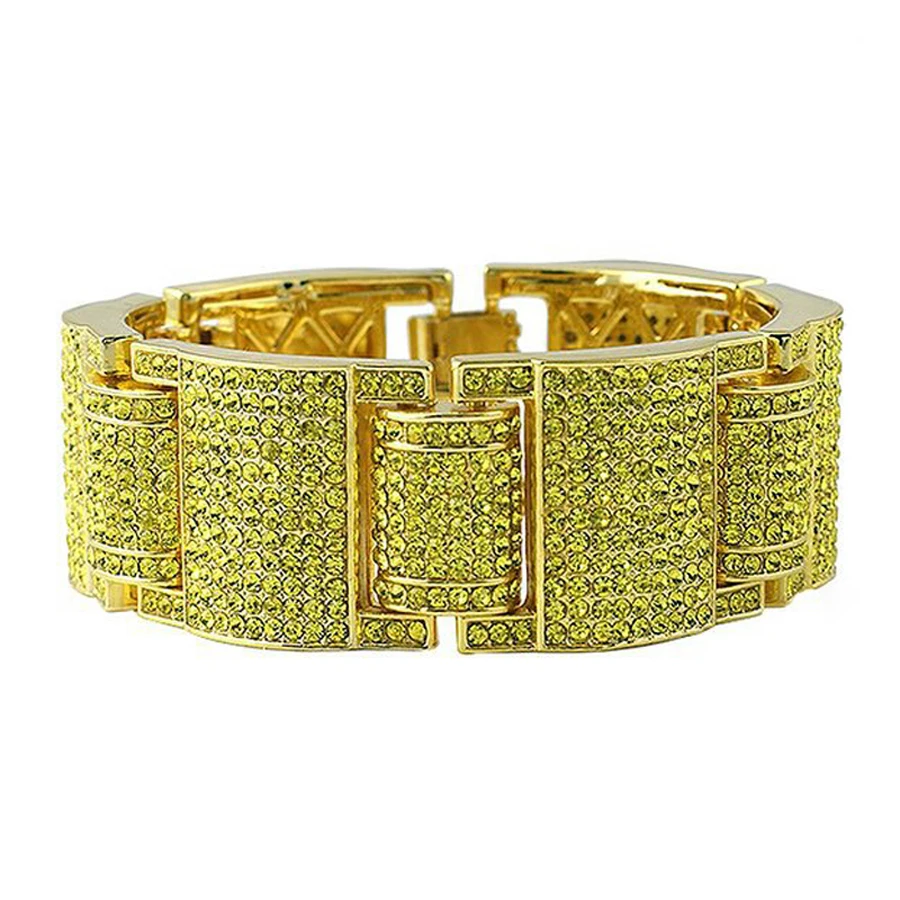 Men Women Hip hop Wide I Square Cross Shape Rhinestone Bracelet Bangle Bling Imitation Stone Chains Link Wristbands Fine Jewelry