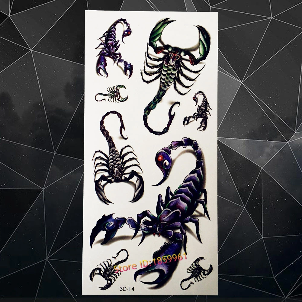1 Piece  Scorpion King Design Temporary Tattoo 3D A3D-14 Children Fake Flash Metallic Tattoo Stickers Blue Brown Tattoo Kids Men