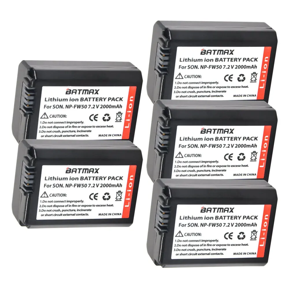 5Pcs 2000mAh Bateria NP-FW50 NPFW50 NP FW50 Batteries for Sony NEX-5 NEX-7 SLT-A55 A33 A55 A37 A3000 A5000 A51000 A6000 Cameras