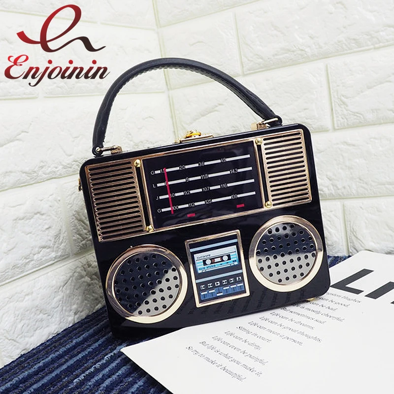 Borsa a tracolla a forma di scatola da donna con pochette a forma di Radio in acrilico Vintage e borsa a tracolla