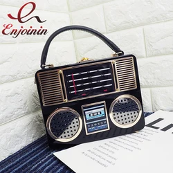 Vintage Acrylic Radio Style Women Clutch Shoulder Bag Box Shaped Purses and Handbag Designer Party Evening Bag Crossbody Bag