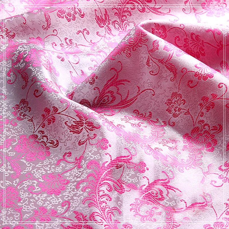 High quality brocade jacquard polyester white background pink Phoenix Tail fabric for patchwork tissue women dress by 100x90