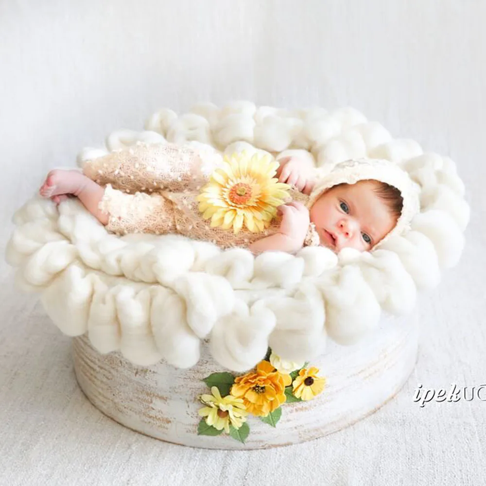 Hand Knitted Soft Baby Photo Shoot Blanket Super Thick 100% Wool Chunky Layers Newborn Basket Filler Infant Photography Props