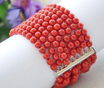 

Real 8row 7.5" 6MM round red coral bead bracelet magnet AAA>Wholesale Lovely Women's Wedding Jewelry