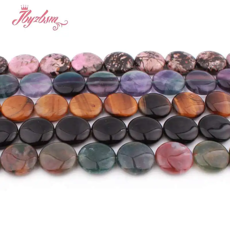 20mm Natural Fluorite Quartz Rhodonite Tiger Eye Agates Coin Stone Beads For DIY Necklace Jewelry Making Loose 15