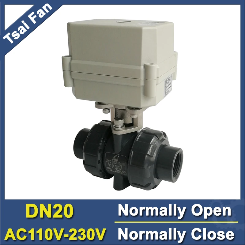 

DN20 UPVC Electric Automated Ball Valve 2 Way Power failure return type AC110V-230V with 10NM Actuator Metal Gears IP67