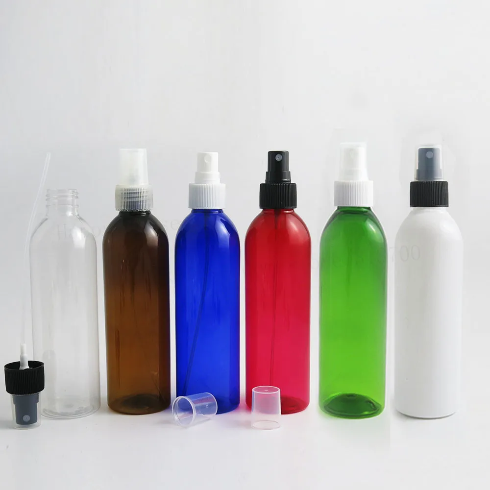 Barlulu  24 x 250ml 250cc Clear Amber Red Blue Plastic Perfume Mist Spray Bottle Refillable PET Cosmetic Atomizer Bottle