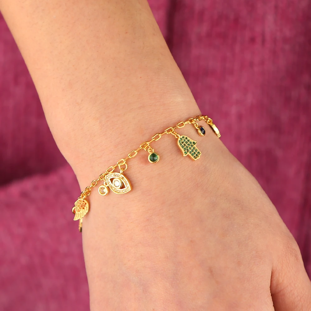 charm charming link chain bracelet silver plated gold color colorful cz paved lucky lovely charm women girl gift bracelets