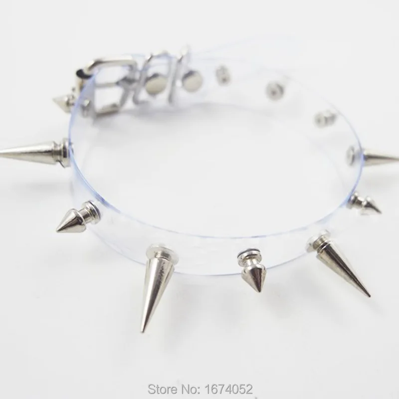 Sexy Punk Harajuku Rock Buckle PVC 100% Handmade Vinyl Clear Choker Spikes Rivets Collar Necklace