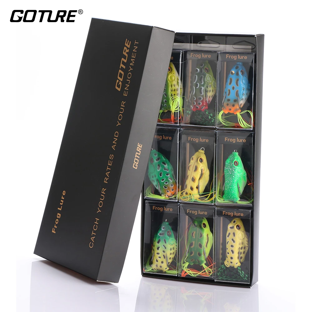 

Goture 9pcs/lot Topwater Soft Silicone Fishing baits Freshwater 5.5cm 12.5g Frog Lures With Box