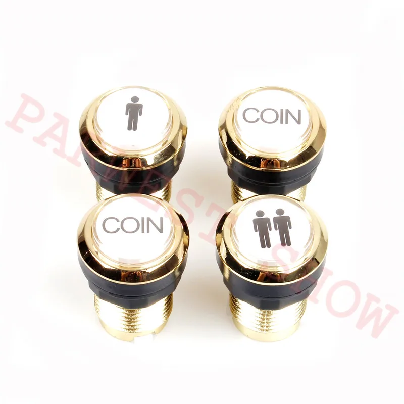 4PCS/LOT Arcade Gold Plated Illuminted Push Button 1P/2P Start Push Buttons / 2x Coin Push Buttons For Arcade Street Machine Kit