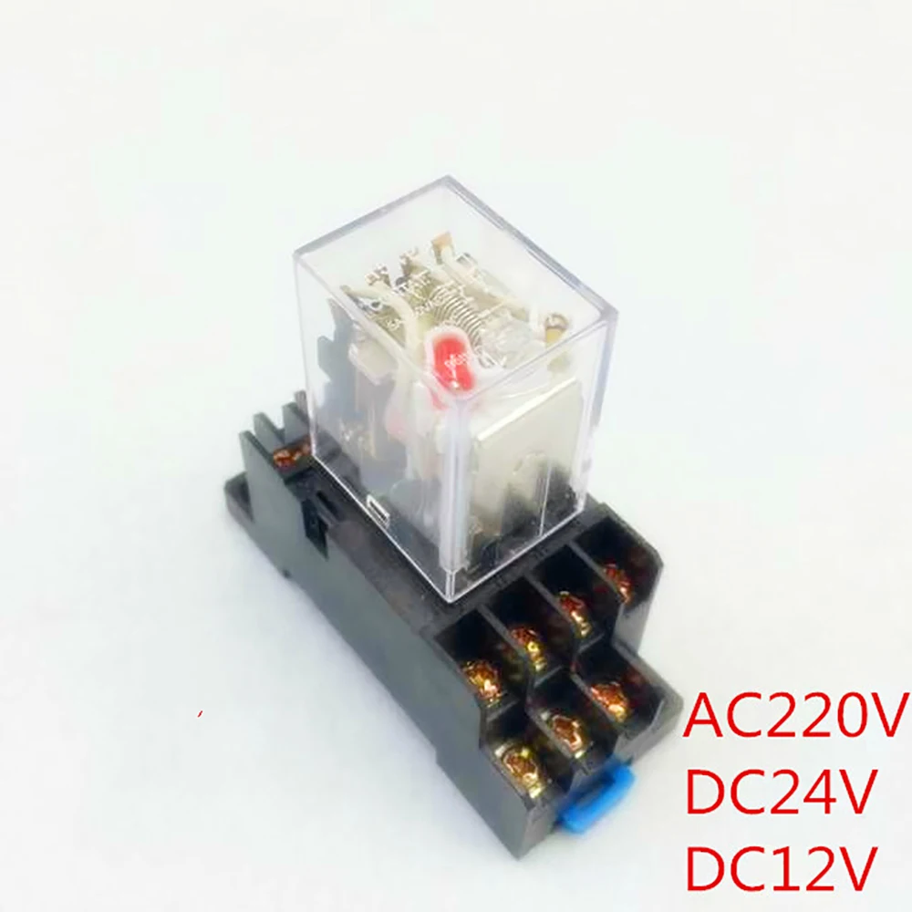 High Quality Silver Contact Relay Coil Power Relay 4NO 4NC 14 Pins  HH54P DC24V DC12V AC220V  With PYF14A Socket Base