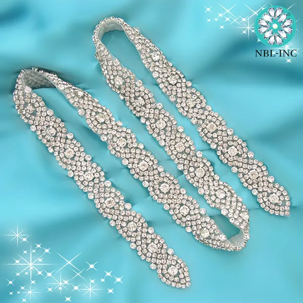 

(10 YARDS )Wholesale bridal beaded silver crystal rhinestone applique trim iron on for wedding dress WDD0352
