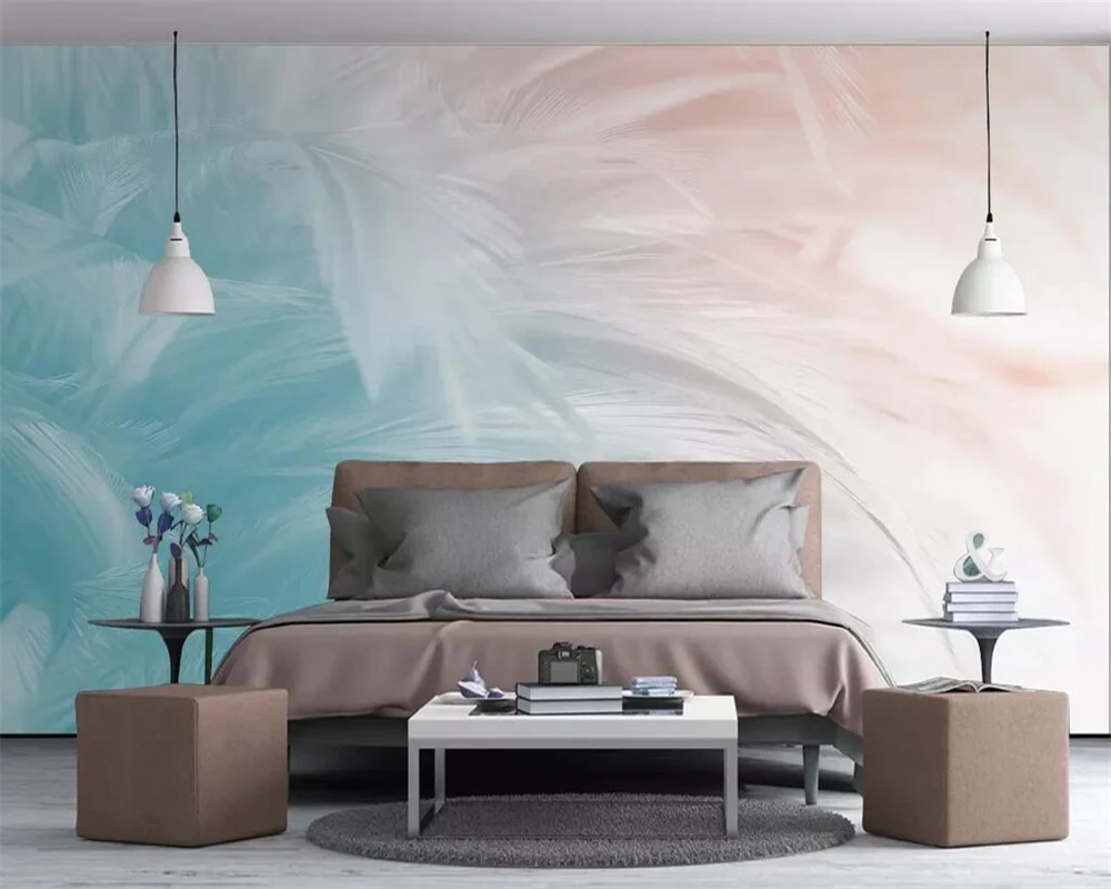 Self-adhesive material custom size Wallpaper pink feather texture children\'s room background Mural home decoration 3d Wallpaper
