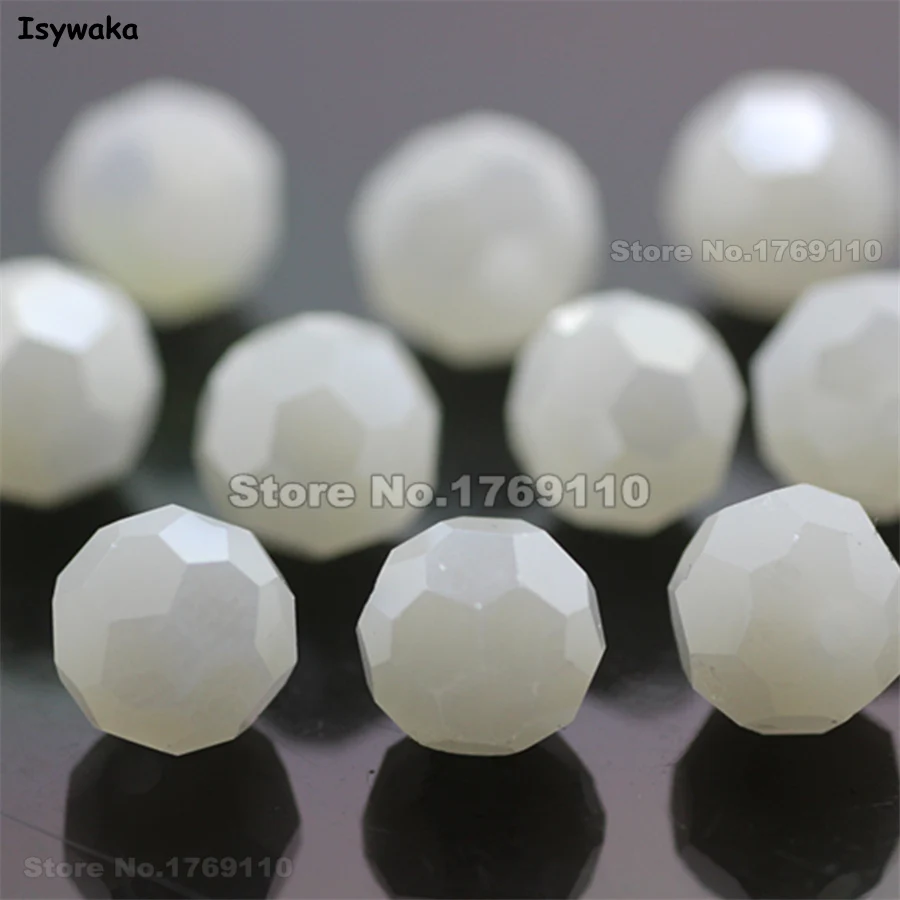 

Isywaka 8mm 70Pcs Non-hyaline White AB Color Football Faceted Austrian Crystal Beads Round Glass Loose beads DIY Making