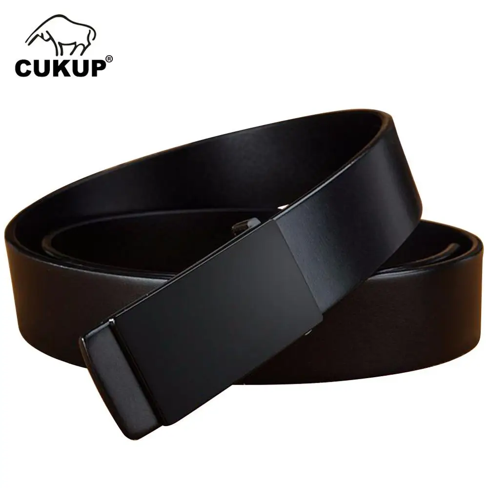 

CUKUP Top Quality Cowskin Trousers Belts Cowhide Men Brand Male Black Blank Smooth Buckle Men's 3.3cm Wide Belt for NCK601