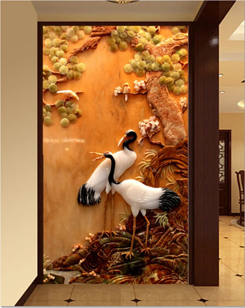 Custom 3D large mural, Chinese style 3d Red-crowned crane and trees murals papel de parede,living room Porch wallpaper