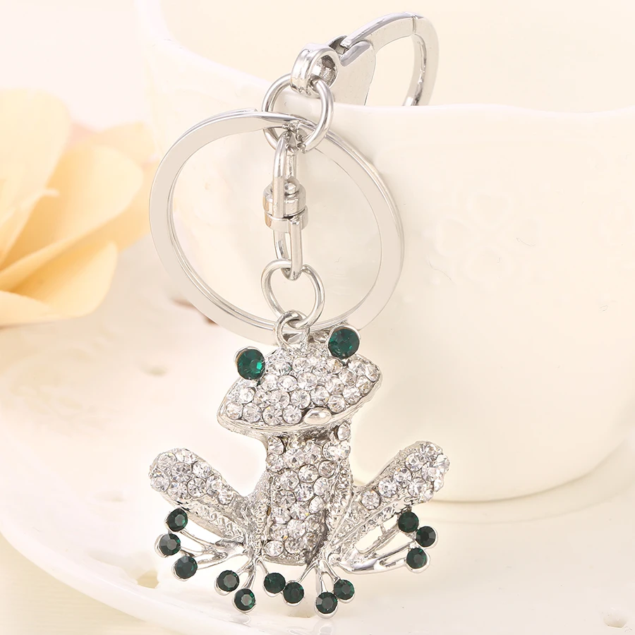 5PCS Metal Crystal Frog Key Ring Alloy Keyring Brand Keychain Chaveiros Feminino Carro Porta Chaves Para Carro llaveros R064