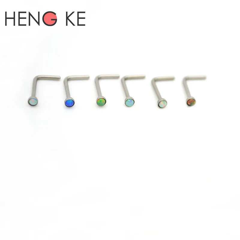 L Shape Opal Stone GEM Nose Ring Bend 20G 316L Surgical Steel Nose Stud Fashion Body Piercing Jewelry 2mm