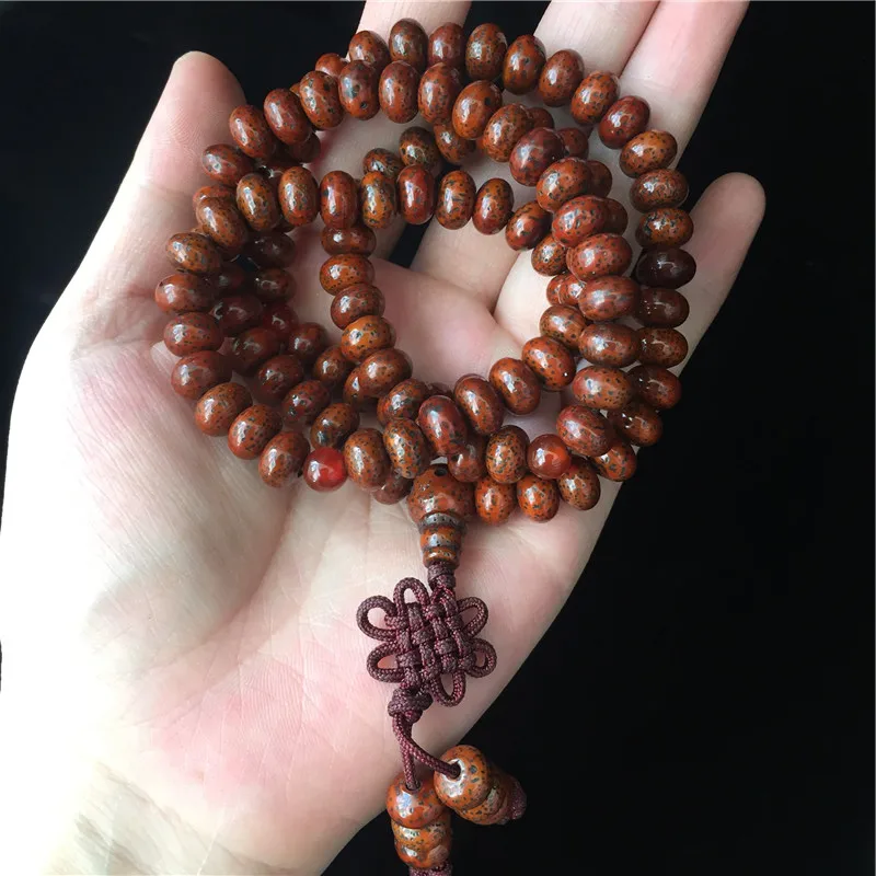 BRO003 Buddhist 108 Old Red Star Moon Bodhi Rosary 9x6mm Natural Real Lotus Bodhi Prayer Abacus Beads