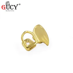 GUCY Hip Hop Double Cap Fang Grillz Yellow Gold Color Plated Canine Two Tooth Upper Top Left Fangs Hollow Vampire Teeth Grills