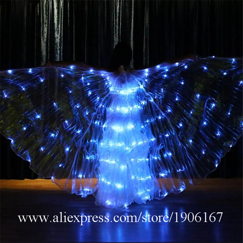 Colorful Led Illuminated Belly Dance Wings Led Luminous Stage Performance Props Cloak Led Light Up Party Wings Send Sticks Gift