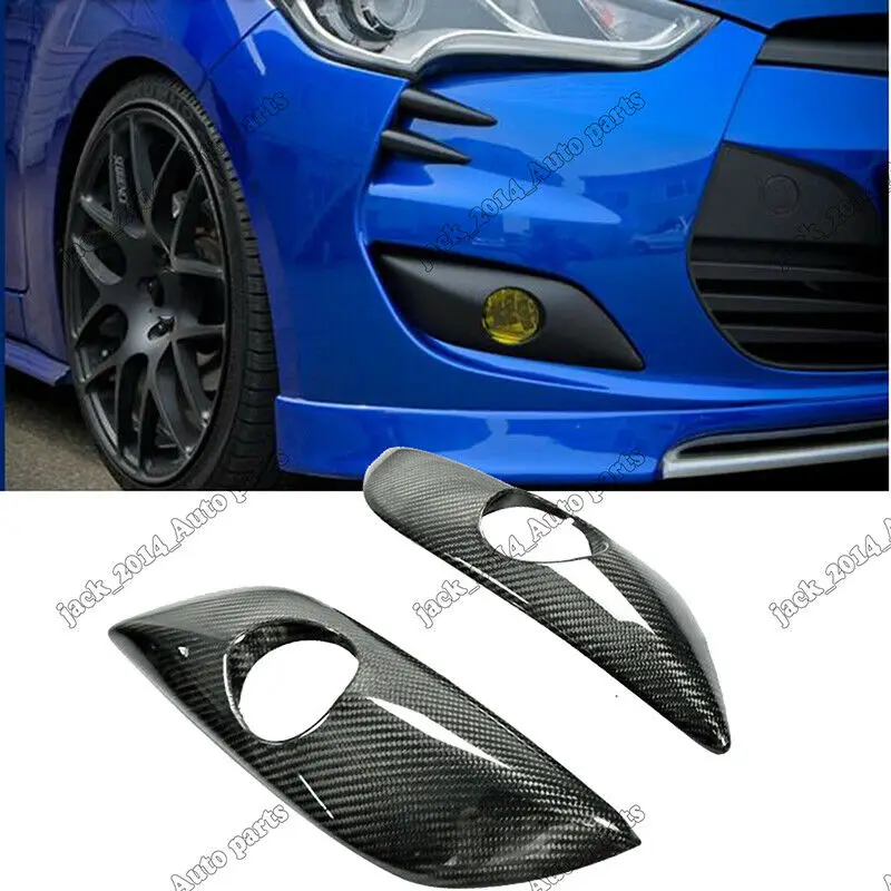 Real Carbon Fiber Front Fog Light Covers 2pcs Fit for Hyundai Veloster 2011 2012 2013 2015 2016 2017