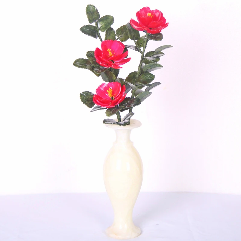 The old Beijing Palace series: Flowers vase Peony Flower Bonsai high-quality natural jade ornaments