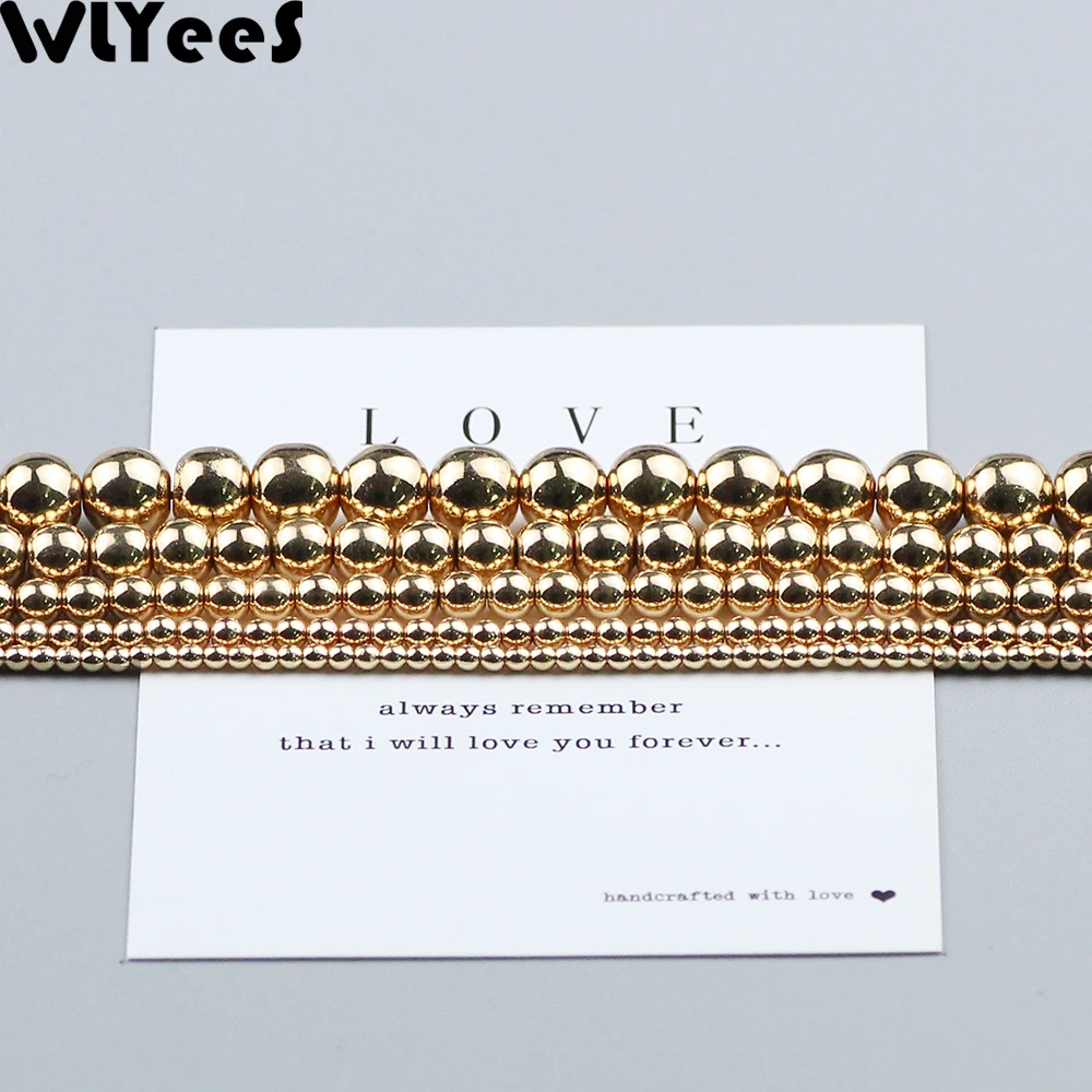 WLYeeS 14K Gold Color Hematite beads 2 3 4 5 6 8 10mm round Loose beads Natural Stone for Jewelry Bracelets Necklace Making DIY