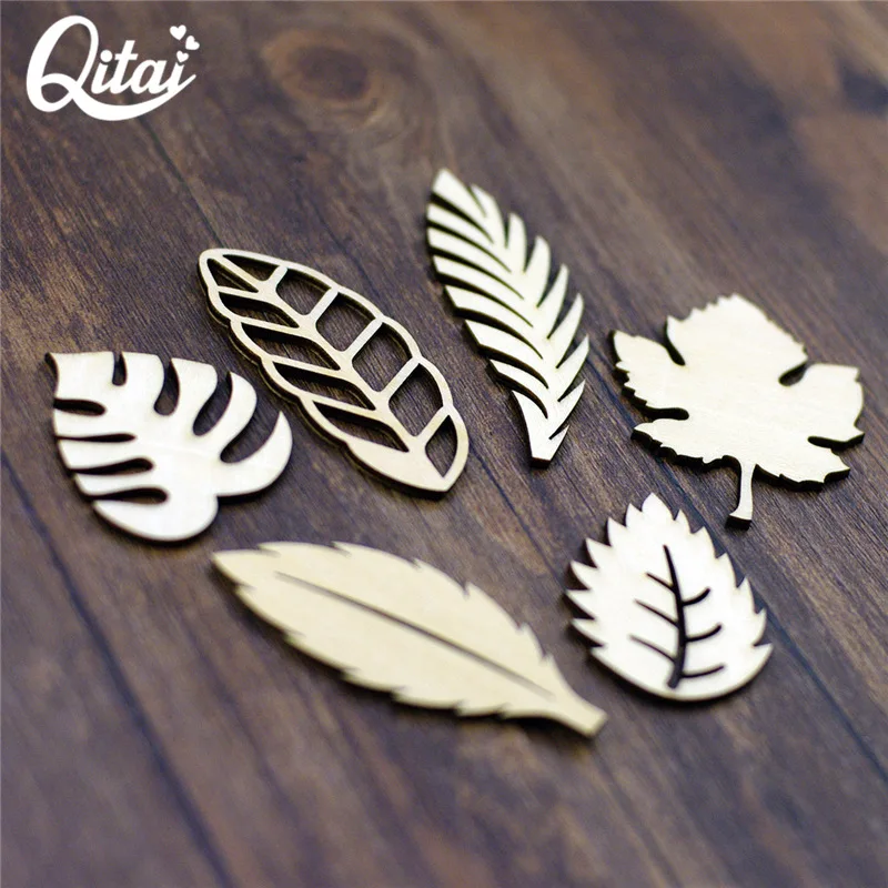 Wooden Leaves Shape QITAI 24Pieces/Lot Vintage Plywood DIY Scrapbooking Crafts Card Embellishment Home Decoration Handmade WF295