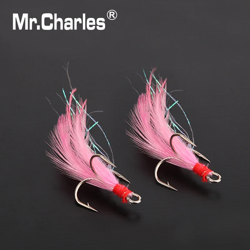 Mr.Charles 35647-Pink feathers Treble Hook 2#/4#6#Strength enough for big fihg Lure Fishing Tackle Fishing tools