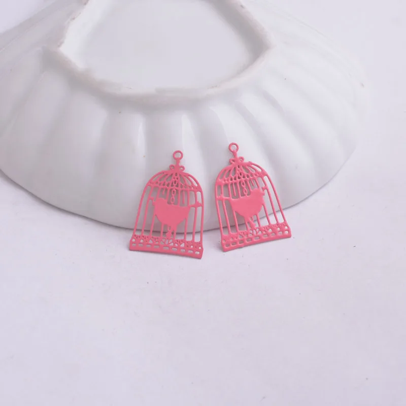 50 Stück AC2944 23mm*15mm Filigrane Anhänger Metall-Vogelkäfig Bemalte Anhänger Verbindungsstücke Ornament Bijoux – Detail 7