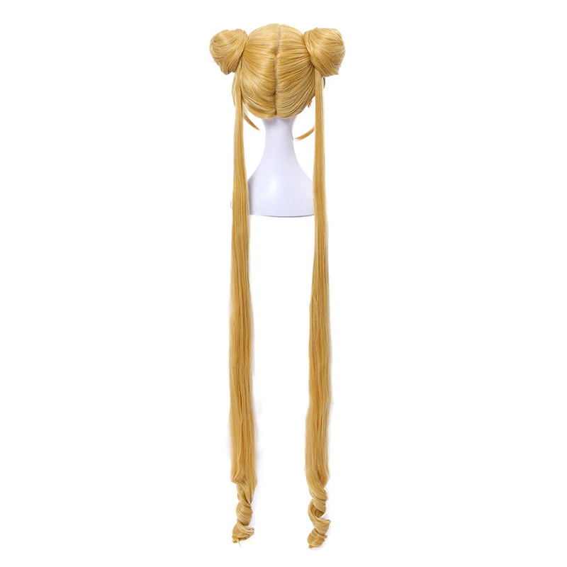 L-e-mail peruca de cabelo sintético usagi tsukino cosplay perucas super longas perucas louras com pães resistente ao calor peruca cosplay dia das