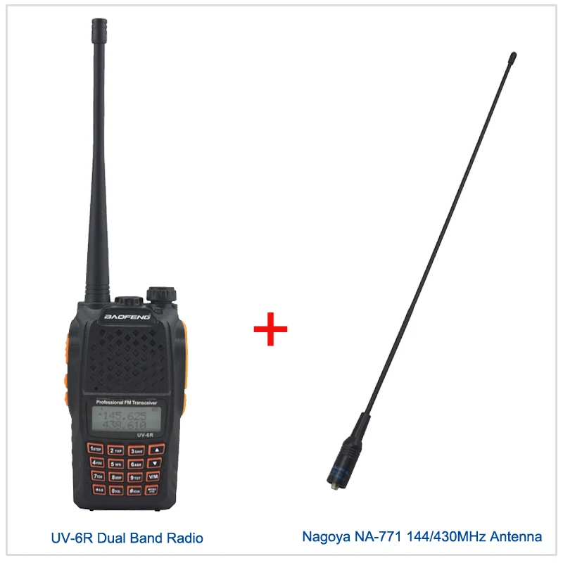 Walkie Talkie Dual Band Baofeng UV-6R 136-174MHz&400-520MHz Dual Band Two Way Radio FM Transceiver w/ Earpiece & NA-771 Antenna