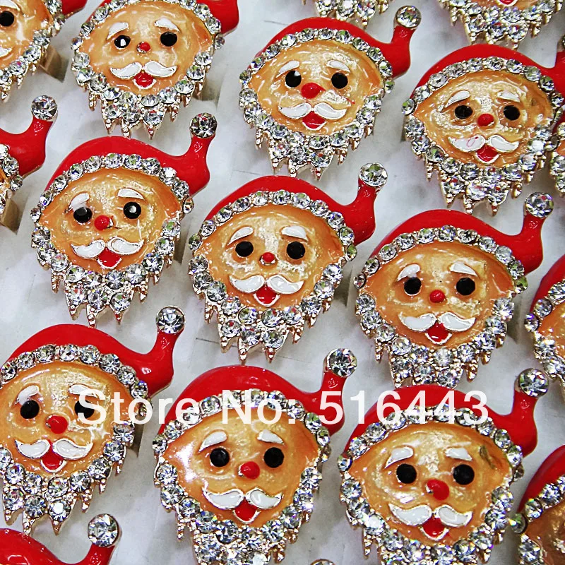 Christmas gifts 10pcs 18K Gold P Mens Womens Enamel Zircon Rhinestones Santa Claus Rings Wholesale Jewlery Lots A-550