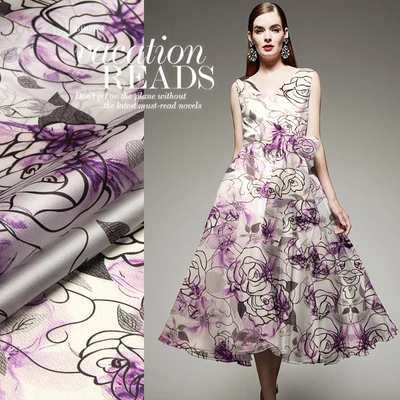 

CNUM SO003 100% Pure Silk/Purple Sketch Rose/Anti-UV/Silk Fabric/100% Silk Organza /Thickness:14mm Width:1.35m