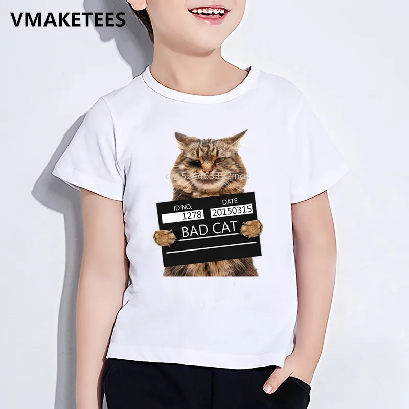 

Kids Summer Short Sleeve Girls & Boys Funny T shirt Children Bad Cat Print T-shirt Casual Comfortable Baby Clothes,HKP2206