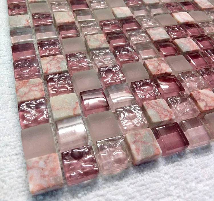 Agate red marble Lavender Purple Pink Crystal Glass Mosaic tile for fireplace wall floor tile Kitchen backsplash bathroom ecor