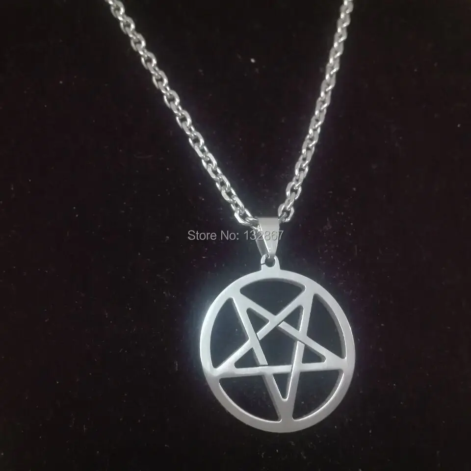 Stainless Steel Pagan Wicca Inverted Star Pentagram Pendant Necklace 22'' cross Chain