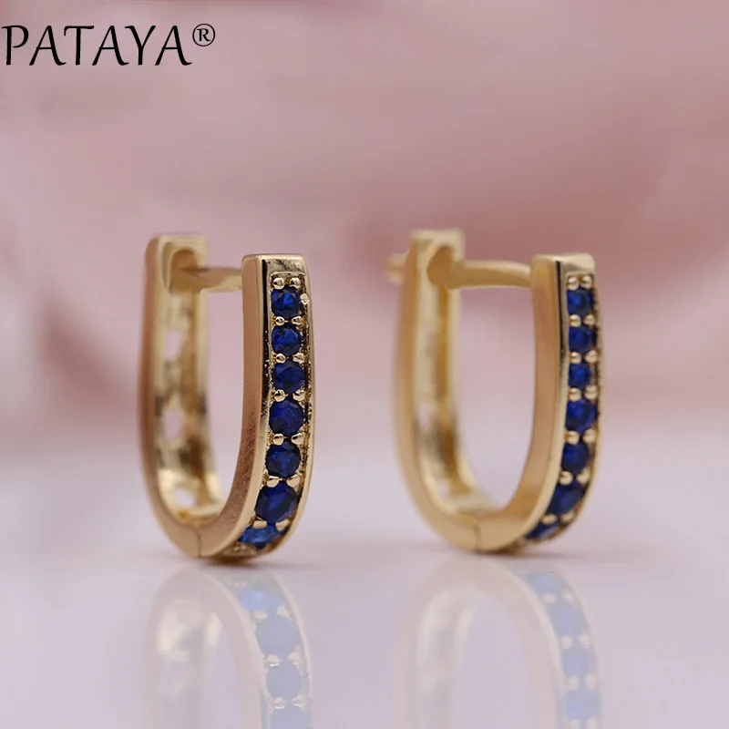 PATAYA New Fashion Cute Girl Earring 585 Rose Gold Color Natural Zircon Gold Star Stone Drop Earrings Women Wedding Fine Jewelry