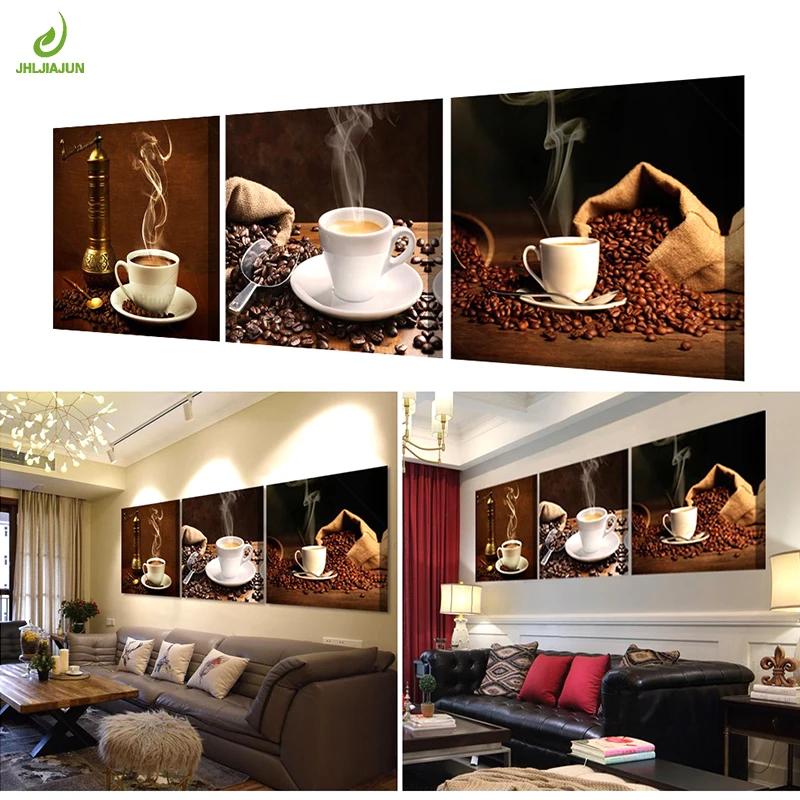 JHLJIAJUN Wall Art Picture Canvas Paintings 3Pcs Wall Decoration Canvas Photo Prints Modern Kitchen Scene Coffee Canvas No Frame