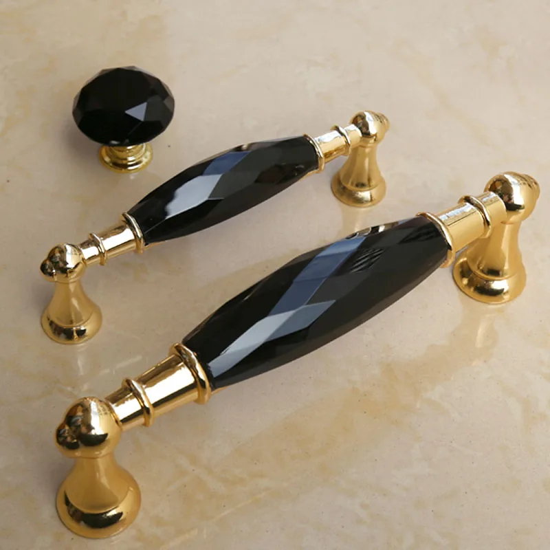 

96mm 128mm black crystal kitchen cabinet wine cabinet door handles golden drawer tv table pulls knobs 5" modern fashion deluxe