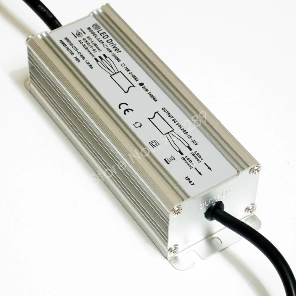 CE Certified IP67 80W 2400mA Led Driver DC 18V - 35V Power Supply AC 110V 220V 277V for 10 series 8 parallel LED lights