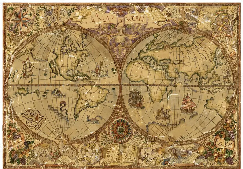 pirate Vintage World Atlas Map photo backdrop  High quality Computer print wall backgrounds