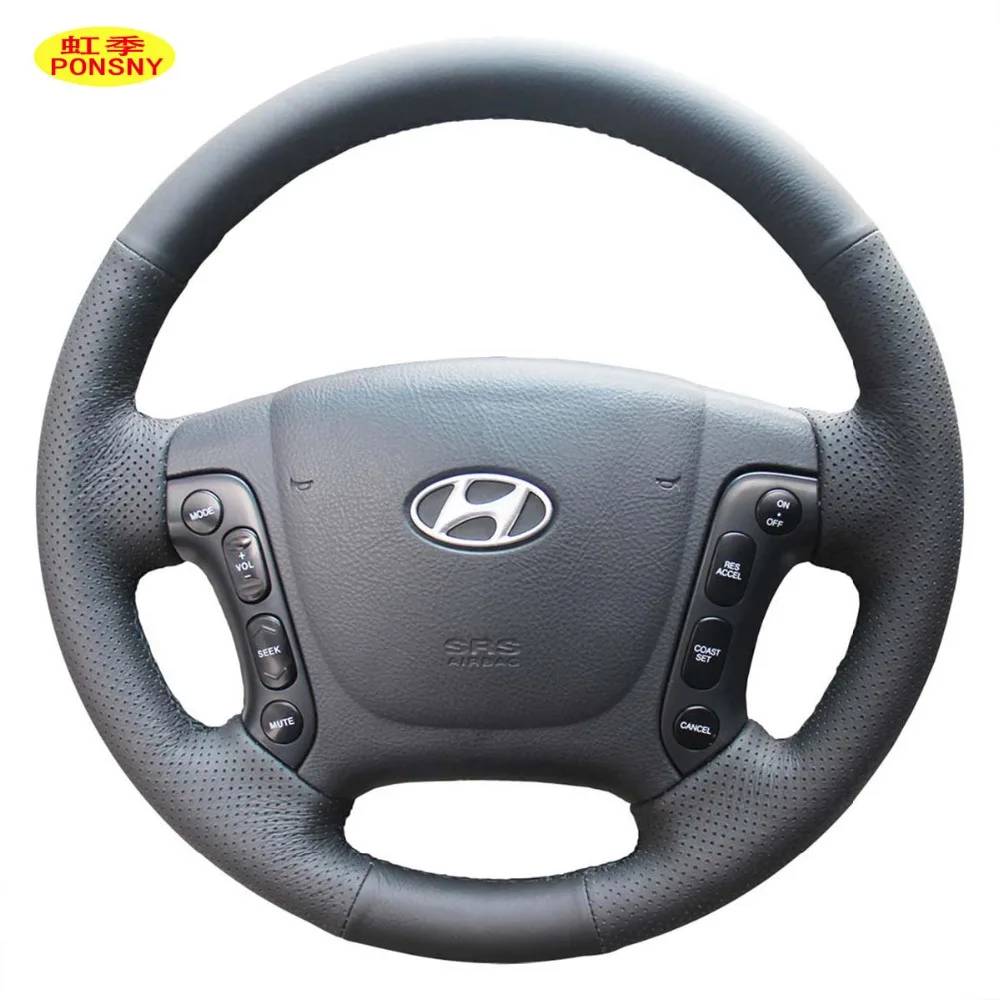 PONSNY Auto Gear/Stuurwiel Lederen Cvoers Case voor HYUNDAI nieuwe SantaFe 2006-2012 Auto Hand-gestikt Cover