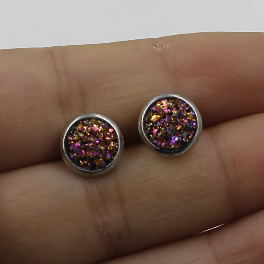 Fnixtar 8mm Stainless Steel Drusy Earrings Jewelry For Kid Girl Party Gift Mini Earring For Child 20 pairs/lot