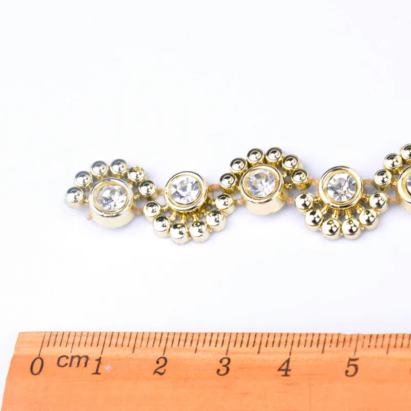 New 5yard/Lot Rhinestone Trim Gold Base Flower Chain Wedding Decoration Bridal Applique Stone And Crystal Banding For Clothing