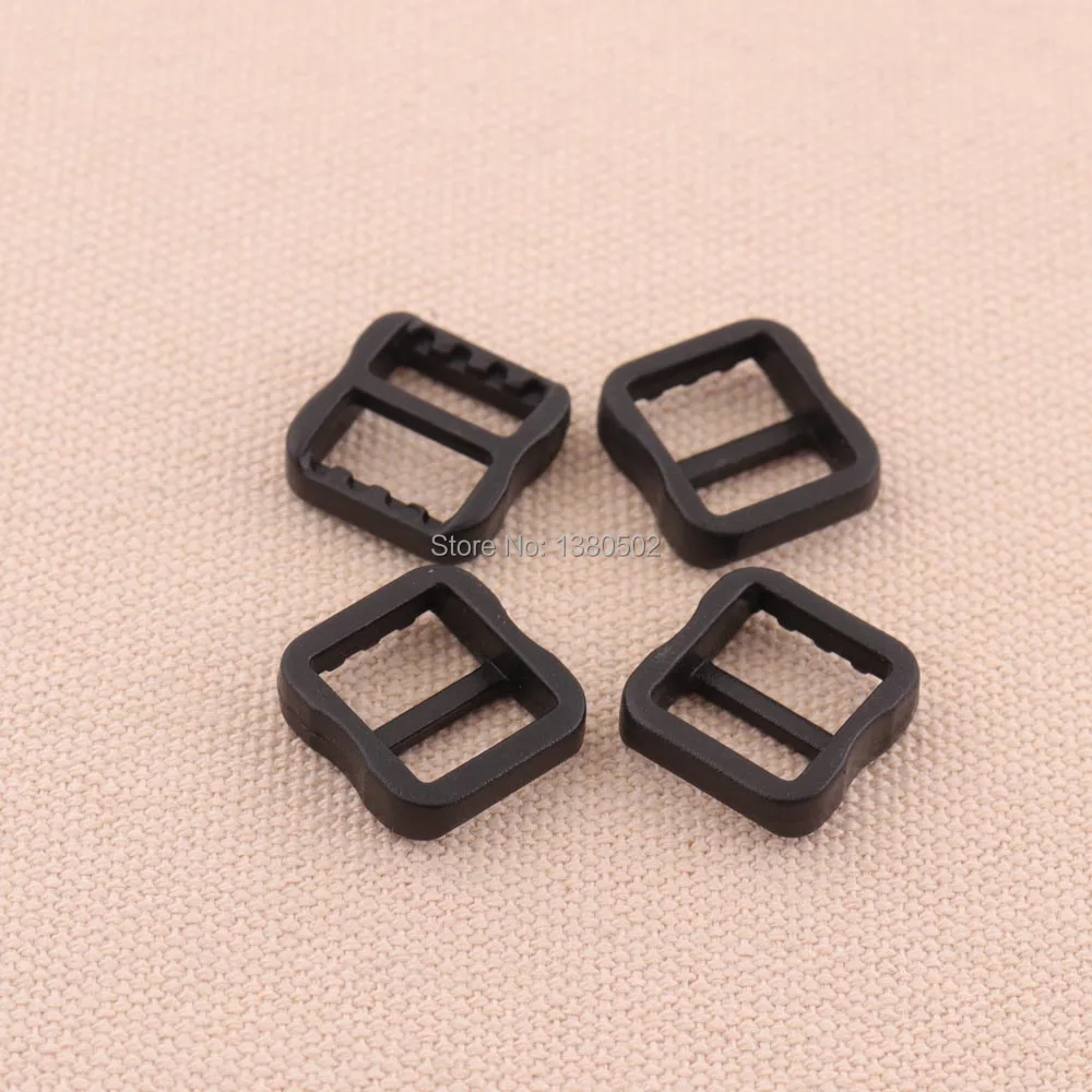 50PCS/lot small size black color plastic Tri-Glide Slider Adjustable Buckle for Bags Webbing 11mm